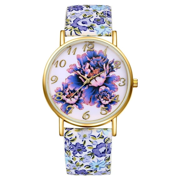 Avaner Women Stretch Band Watch: Bohemia Elastic Analog Quartz Big Number Floral Dial Canvas Strap Wristwatch Easy To Read Birthday Valentines Christmas