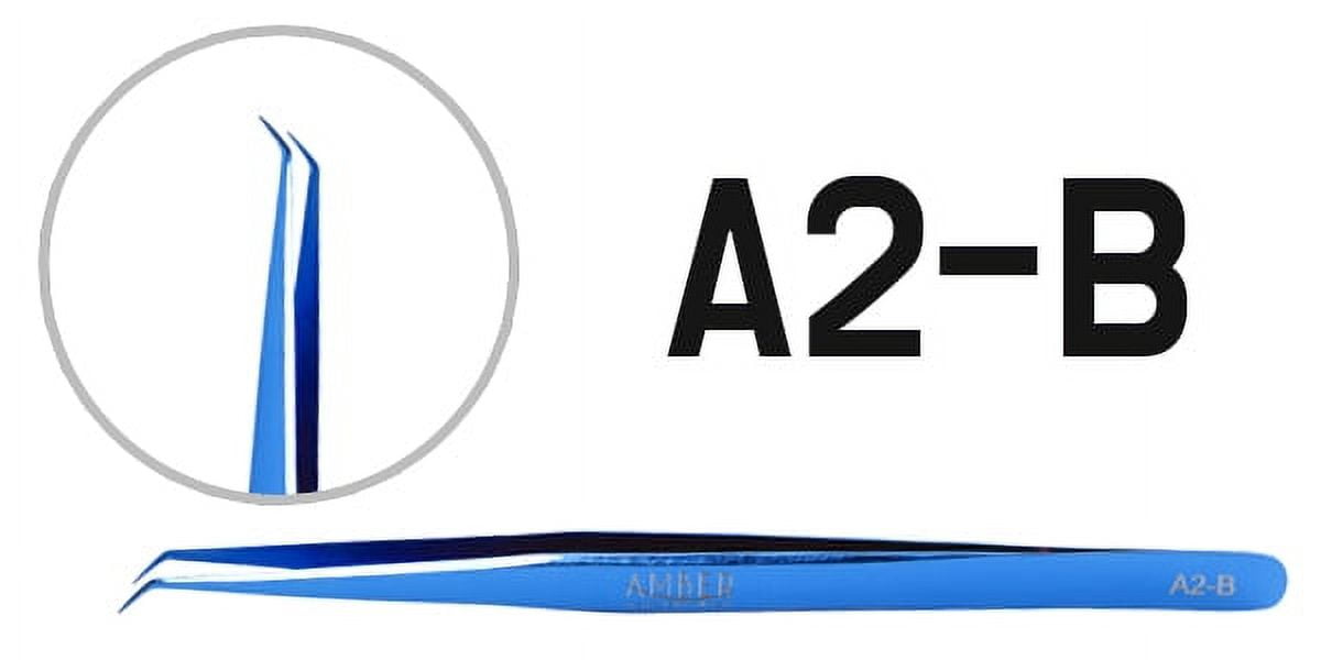 Amber Lash Blue 4 Tweezers Set with Tweezer Case for Eyelash Extension