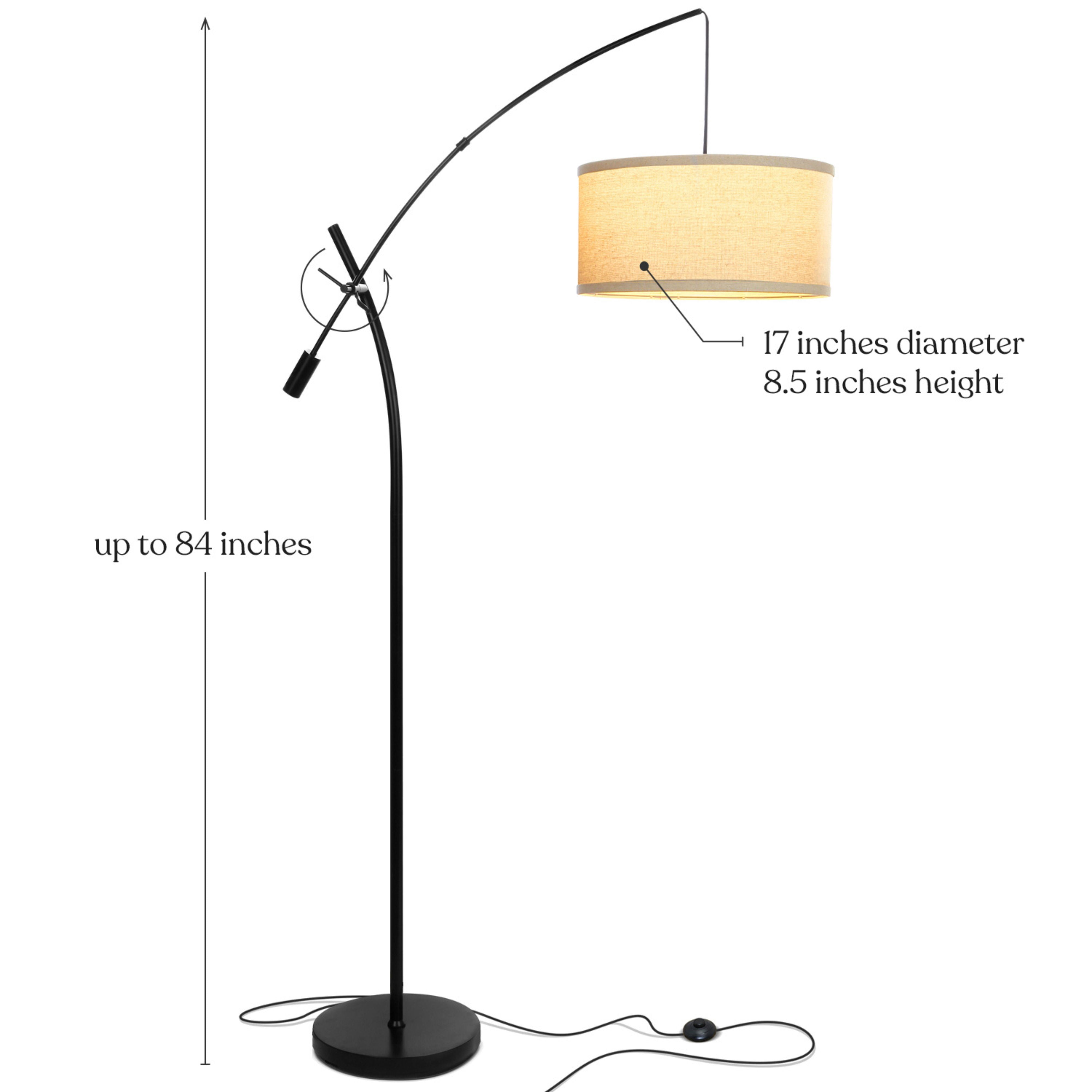 Brightech Grayson 84 in. Classic Black Mid-Century Modern 1-Light Height Adjustable LED Floor Lamp with Beige Fabric Drum Shade