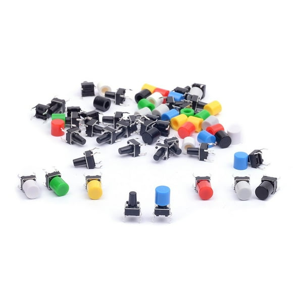 Cylewet 35Pcs 6×6×9mm Tactile Tact Push Button Switch Micro Switch Touch Switch with Button Caps of 7 Color for Arduino (Pack of 35) CYT1052