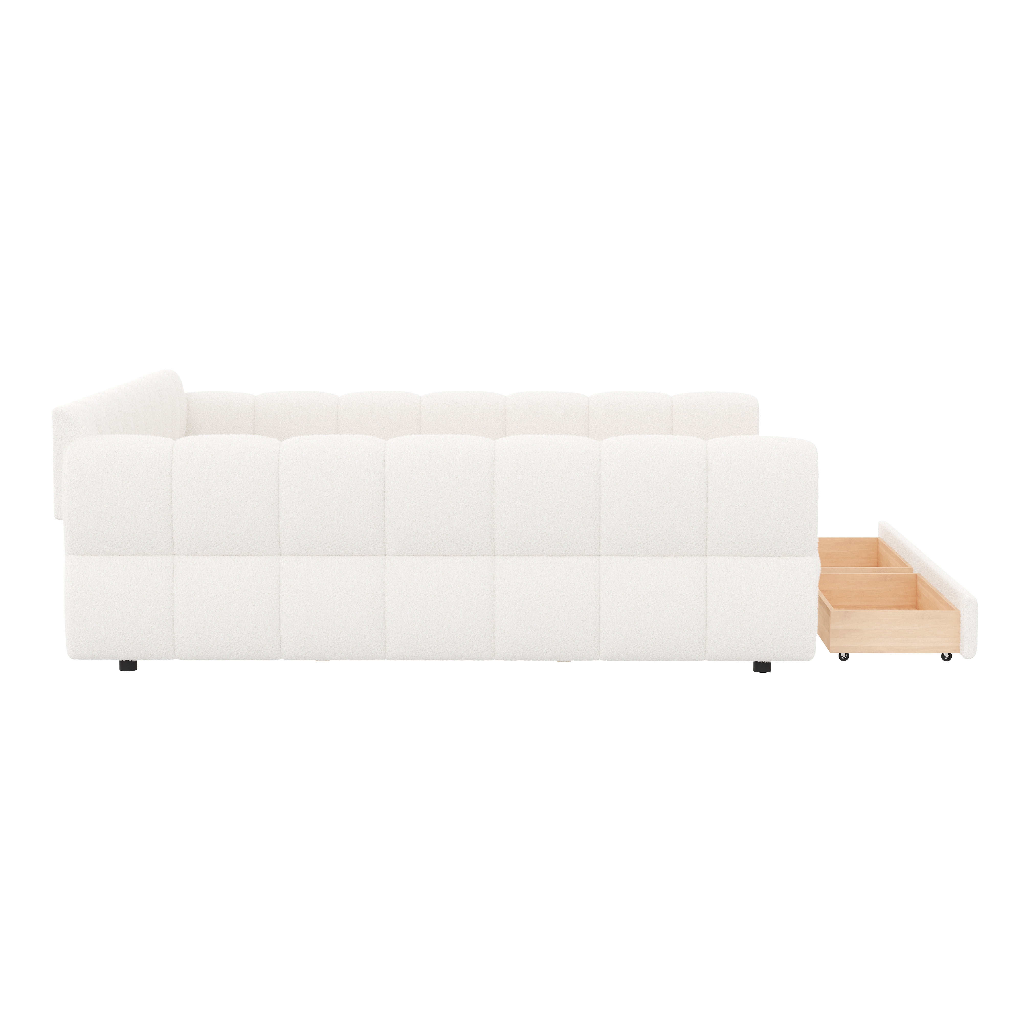 Euroco Upholstered King Size Platform Bed with Drawers and USB Ports, White