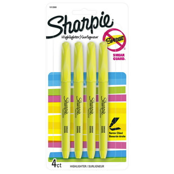 Sharpie Pocket Highlighters, Chisel Tip, Fluorescent Yellow, 4 Count