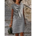 thumbnail image 2 of Robe Vintage en Coton et Lin Vêtements pour Femmes Été Décontractée à Lacets Col Rond Chic Tuniques Mode Midi Bleu Blanc Robes Vestidos, 2 of 7