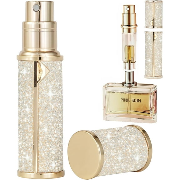 Travel Perfume Bottle Refillable,Perfume Travel Refillable Mini Spray Bottles Leather Cologne Dispenser, Portable Empty Spray Bottle Cologne Dispense Filling Atomizer 5ml (Golden)