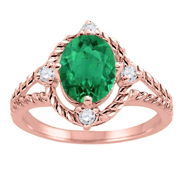 Mauli Jewels Rings for Women 1.87 Carat Lab Created Emerald and Diamond Ring 4-Prong 10K Rose Gold