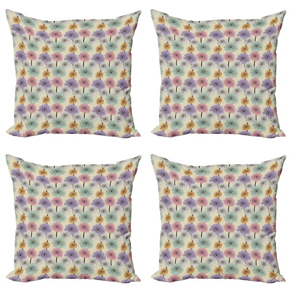 Ambesonne Colorful Throw Pillow Cover 4 Pack, Chrysanthemum Plants, 16", Multicolor