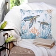 thumbnail image 4 of Ocean Turtle Throw Pillow Covers, Soft Pillowcases with Invisible Zipper, Blue Coastal Coral Starfish Seagrass Decorative Square Pillow Cushion Covers for Living Room Couch Sofa Bed 16x16 Inches, 4 of 8