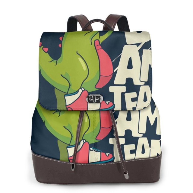 Balery Dinosaur Basketball Player Mochila de Cuero para Mujeres, Gran Capacidad, Bolsa de Viaje Multifuncional, Mochila de Cuero y Bolsa de Hombro para Mujeres