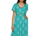 thumbnail image 5 of Moomaya Long Cotton Printed Short Sleeve Front Slit Tunic Dresses For Women, 5 of 6