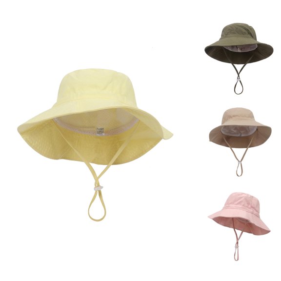 XIYON Kids Girls Boys Sun Hat With Adjustable Straps Solid Color Wide Brim Upf 50 Summer Breathable Lightweight Cap For Outdoor Activities,Yellow,Xs