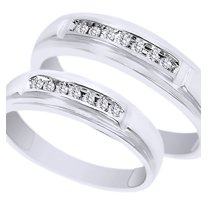 AFFY White Natural Diamond His And Hers Wedding Band Ring Set in 14K White Gold (0.13 Cttw) By