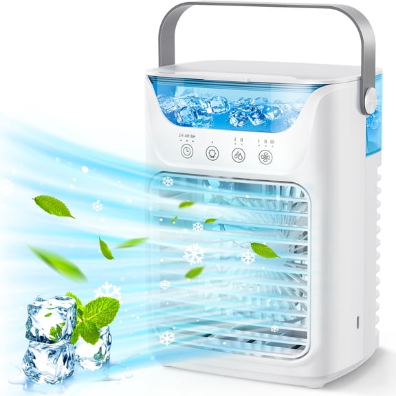 Mini Portable Air Conditioner, Evaporative Air Cooler,Personal Air Cooling Fan and Humidifier with 3 Speeds 7 Colors for Room & Office Desk Outdoors Travel, White
