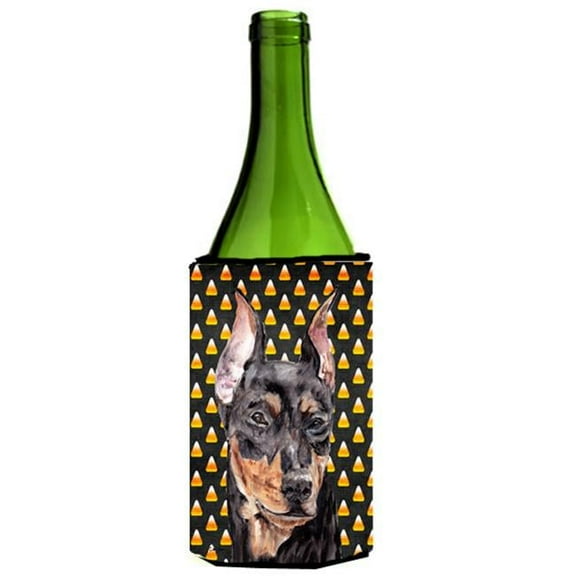 German Pinscher Candy Corn Halloween Wine bottle sleeve Hugger  24 Oz.
