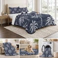 thumbnail image 6 of Quilts Twin Size Bedding Set, Navy Blue Palm Tree Lightweight Quilted Comforter, Summer Botanical Tropical Tree Soft Reversible Bedspread Coverlet with Pillow Covers for All Season, 68" x 86", 6 of 9