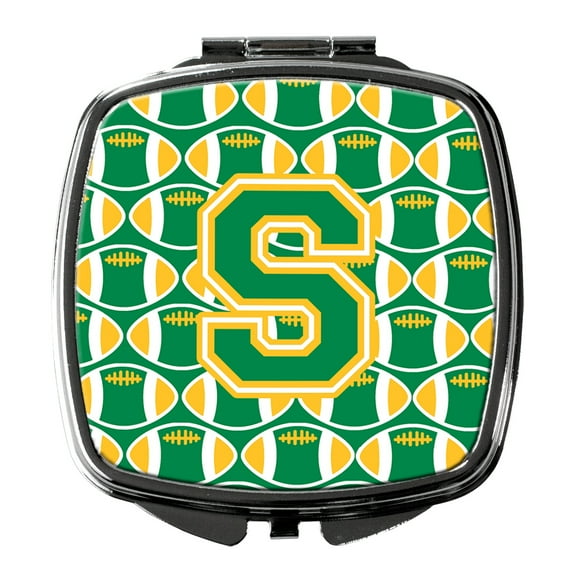 Letter S Football Green and Gold Compact Mirror CJ1069-SSCM