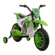 Aosom Kids Dirt Bike Battery-Powered Ride-On Electric Motorcycle with Charging 12V Battery, Training Wheels Green