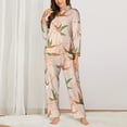 thumbnail image 2 of Pajama Sets for Women 2 Pcs, Simple Hummingbird Floral Print Button Down Long Sleeve Sleepwear Lounge PJ Sets, 2 of 6
