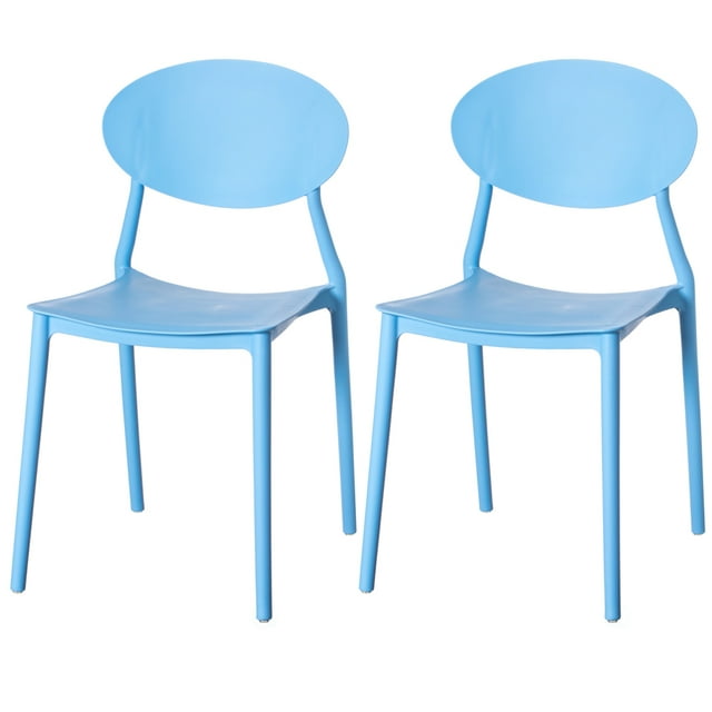 Modern Plastic Outdoor Dining Chair with Open Oval Back Design, Blue Set of 2