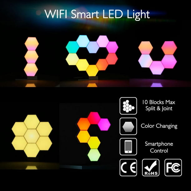 Yescom APP Control WiFi Kit d'éclairage LED hexagonal 14 blocs et