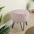 thumbnail image 3 of Home Soft Things Jacquard Faux Fur Round Ottoman, 18"x18"x18", Sepia Rose, 3 of 9