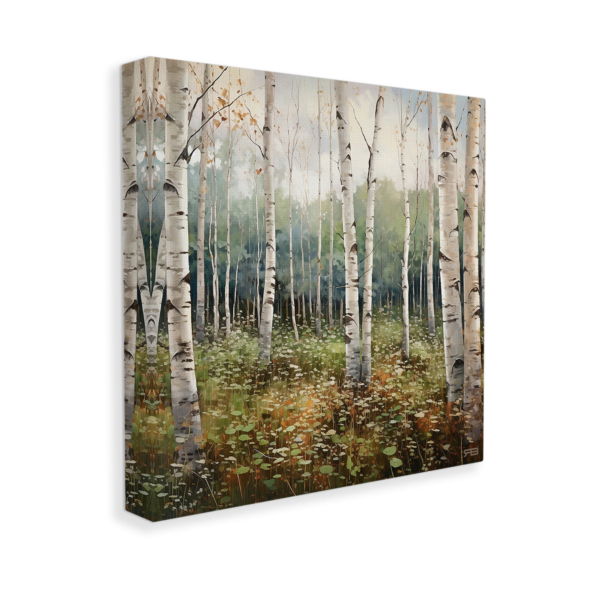 Stupell Industries Birch Forest Vegetation Landscape Painting Gallery Wrapped Canvas Art Print Wall Art, 17 x 17