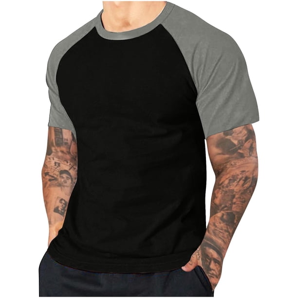 Camisetas Mens Moda Empalme Manga Corta Cuello Redondo Blusa Superior, Poliéster Ligero para el Uso Diario Y de Primavera Casual