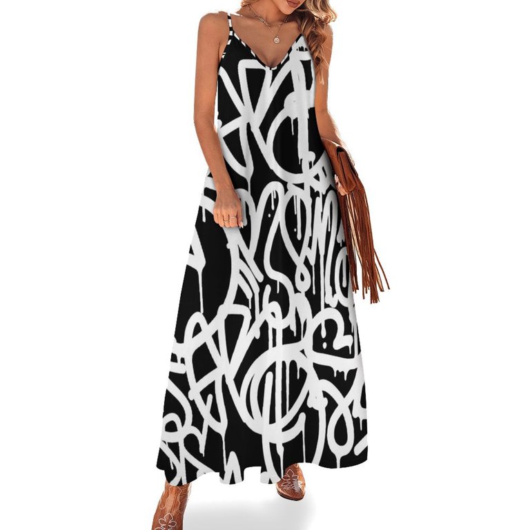 chinese dress ladies Natan Alpi Black + Cream Abstract Print Maxi Dress  Timeless