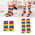 thumbnail image 2 of Winter Fall Breathable Middle Tube Socks for Women Rainbow Striped Toe Separator Five Finger Athletic Anklet Socks, 2 of 9