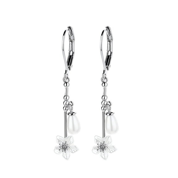 Cultured Pearl & Sterling Silver Floral Leverback Drop Earrings