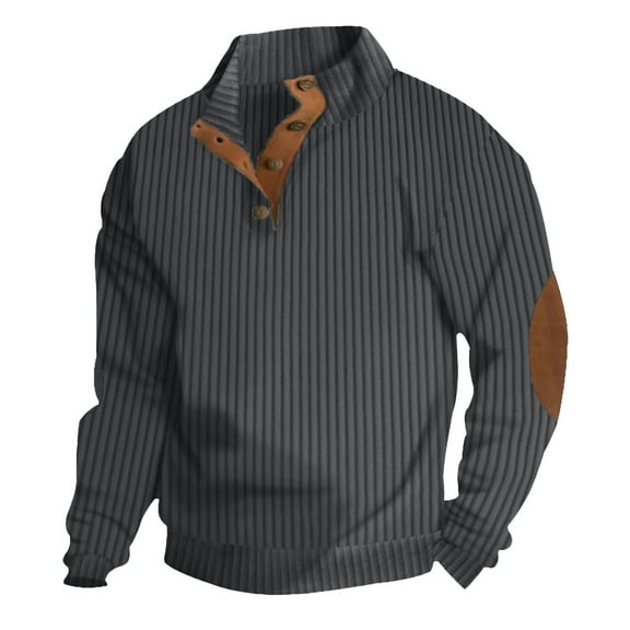 BXINGOHAI Men Outdoors Falling Shoulder Casual Stand Collar Corduroy Solid Color Head Cover No Hat Sweater Black,XXXL