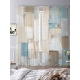 thumbnail image 4 of Blue Beige Semi Sheer Curtains 84 Inch Length 2 Panels Set, Modern Abstract Color Blocks Sheer Kitchen Curtain Privacy Voile Window Curtain for Living Room Bedroom Rod Pocket Drapes, 4 of 7