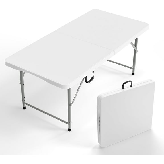 4 ft Fold-in-Half Adjustable Height Folding Table for Parties and Events White