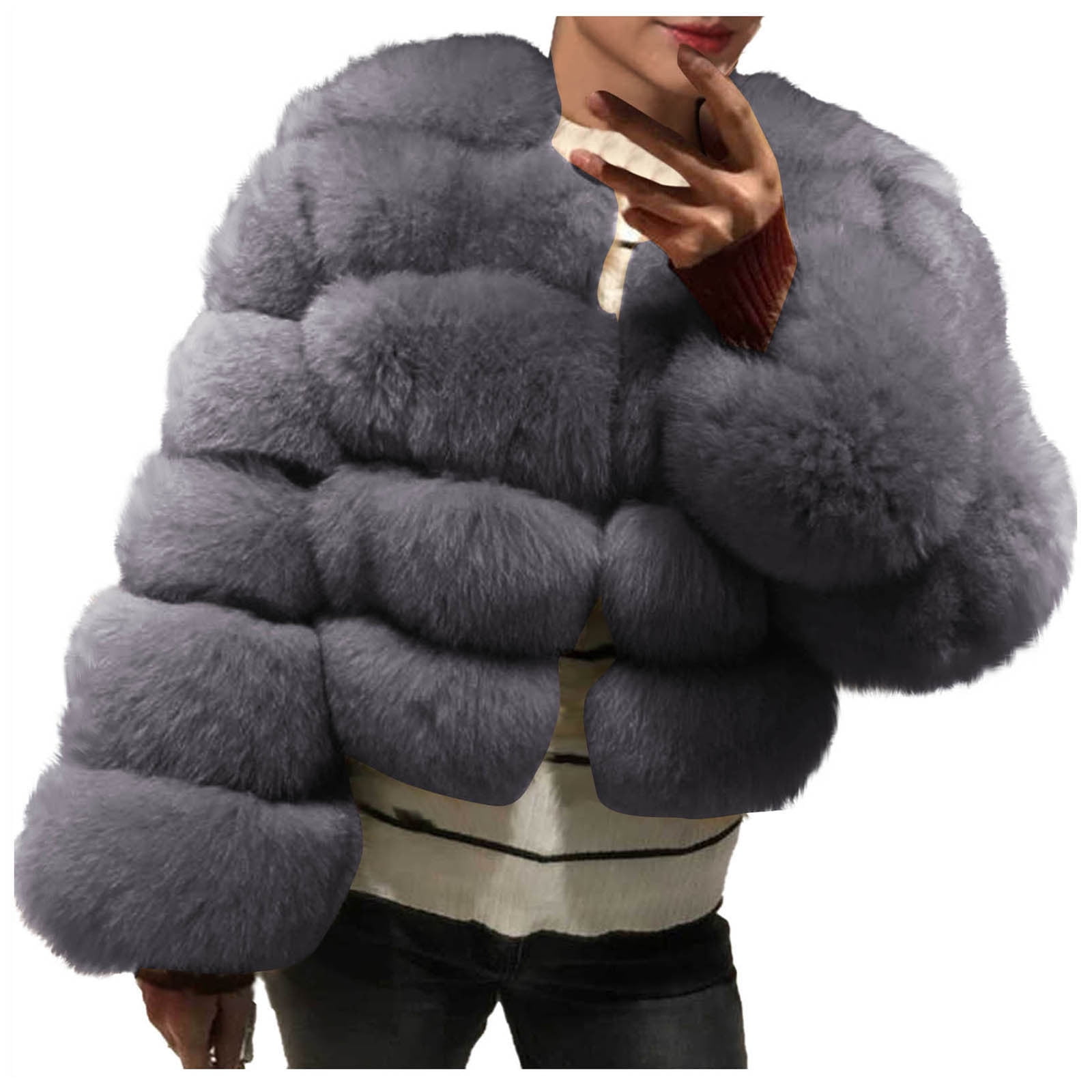 WRKEKC Plus Size Womens Parka Style Plush Coat Stand Collar Extended Sleeves Cold Weather Snow Jacket