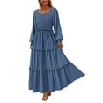thumbnail image 1 of Vestido largo PRETTYGARDEN para mujer, manga larga, azul con lunares suizos, 1 of 9