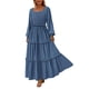 thumbnail image 1 of Vestido largo PRETTYGARDEN para mujer, manga larga, azul con lunares suizos, 1 of 9