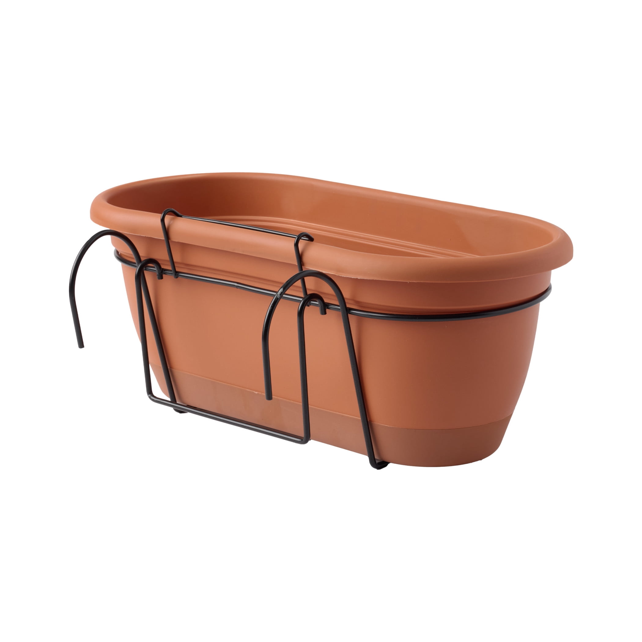 Bloem Lucca 18" Plastic Self-Watering Balcony Box Planter with Metal Hanger Mount for Railings, Terra Cotta