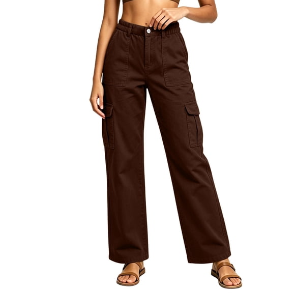 Guieoi Mid-Rise Jeans for Women Multi-Pocket Workwear Straight-Leg Stretchy Denim Pants Trousers Clothing Brown XXL