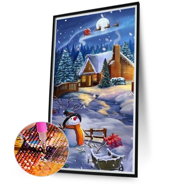 Cuadros Decorativos Winter Village 5D DIY Diamond Painting Kits Full Round Drill Wall Decor (Y747) Tmvgtek embutido en tela