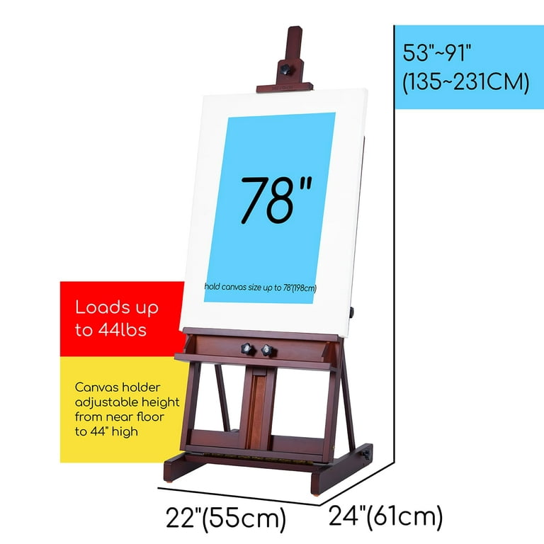 MEEDEN Wooden Art Easel for Painting and Display, Studio Artist Heavy Duty  Easel Stand for Adults, Adjustable Angle and Height 57 to 76H, Holds