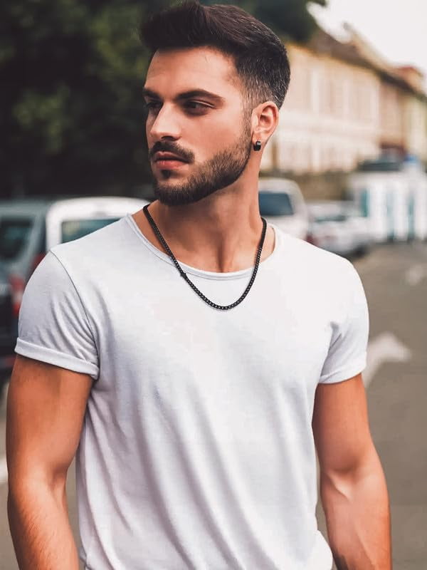 Bandmax 5MM Stainless Steel Mens Chain Necklaces Miami Cuban Link Black Chain for Men 18 Inches Chunky Cuban Chain Men Jewelry Birthday Valentines Father Day Gift for Dad Son Husband