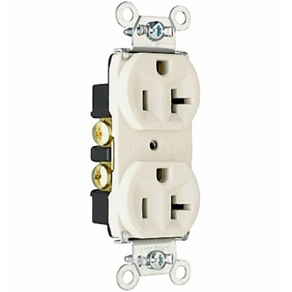 Pass & Seymour 5362-W Double Pole Straight Blade Duplex Receptacle Wall Mount, 125 Volt, 20 Amp, White,