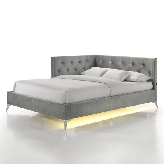 Picket House Furnishings Juniper  Full UPH Corner Bed with LED and USB in Grey