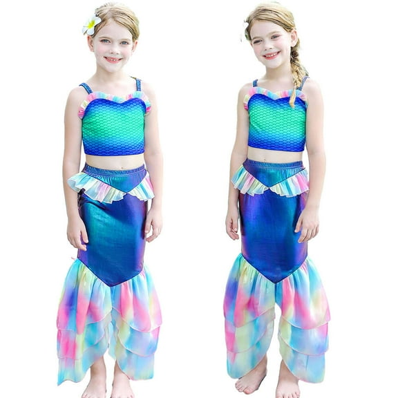 Little Mermaid Ariel Two Piece Costume Dress for Girls Princess Party Halloween Outfits