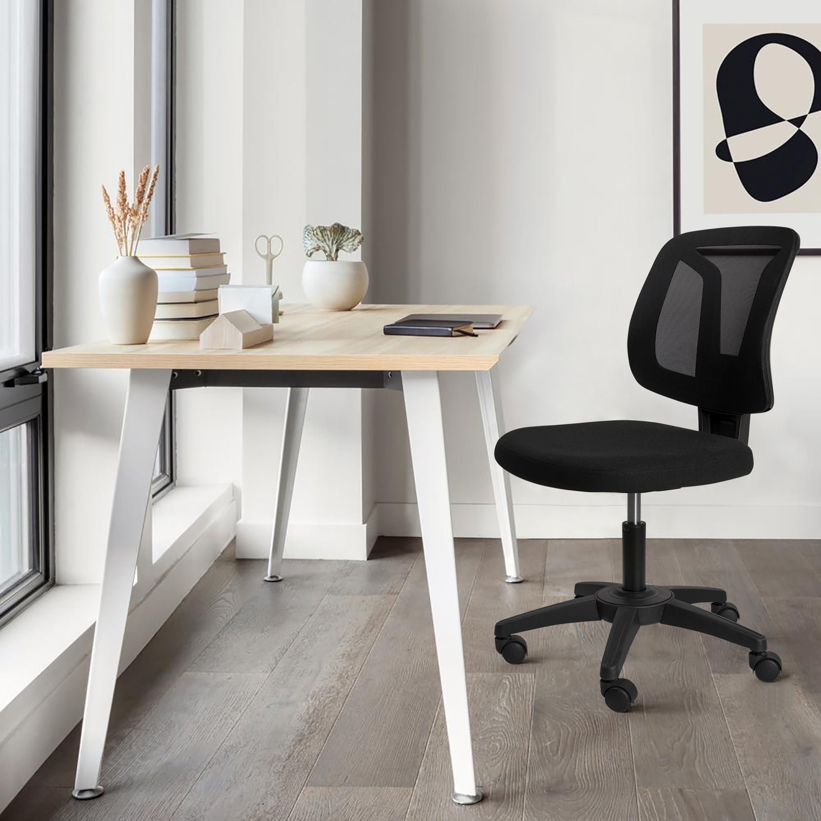 Buy Armless Desk Chair, Black Mesh Office Chair with Lumbar Support and Height Adjustable Online