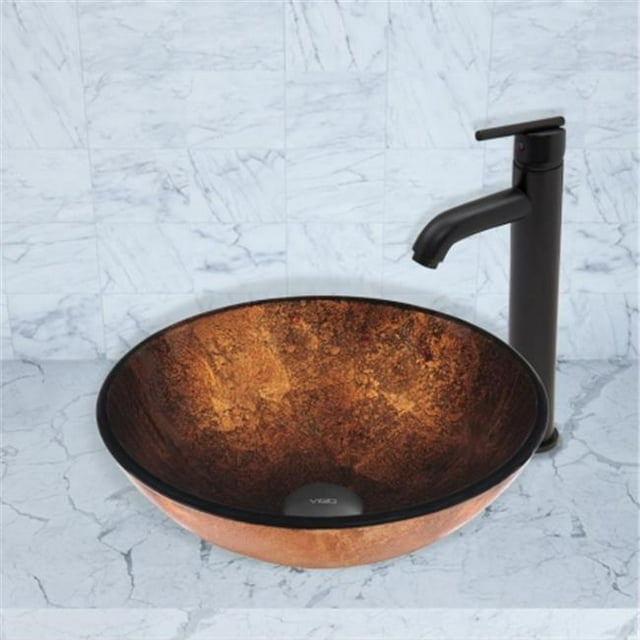 VIGO Ensemble de Robinet et Évier en Verre Russet Finition Noire Mate