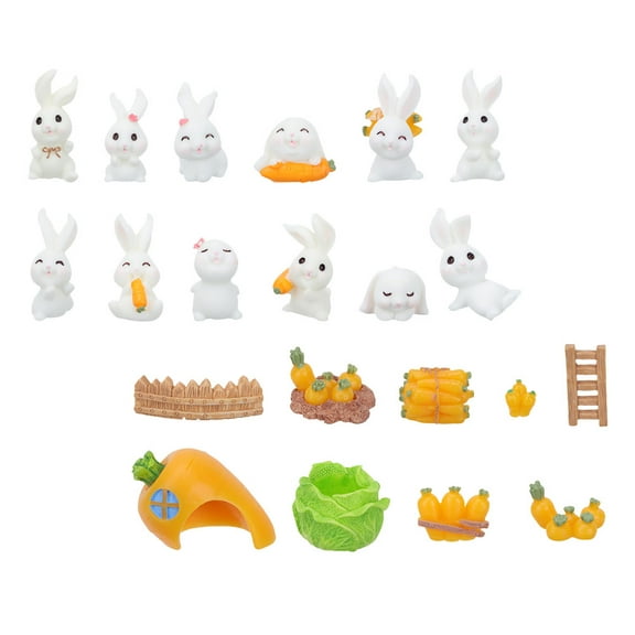 KALLORY Rabbit Miniature Figurines Resin Garden Decoration Indoor Layout 21Pcs 1.7x0.9in