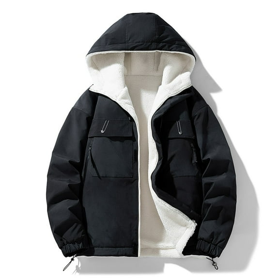 Maoxin Men's Jacket Men's Stitching Drawstring Hooded Slim Fashion Jacket Coat Outwear Plus Size Jacket for Men , Black , L