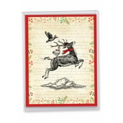 NobleWorks Big Christmas Paper Card 8.5 x 11 Inch with Envelope (1 Pack) Oversize Jumbo Merry Christmas Holiday Vintage Farm Animals - Deer J10184JXSG