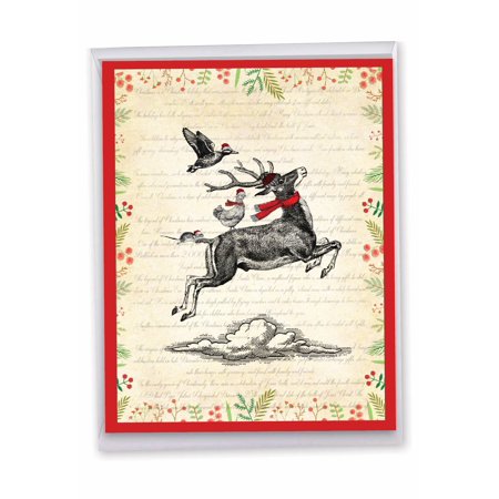 NobleWorks Big Christmas Paper Card 8.5 x 11 Inch with Envelope (1 Pack) Oversize Jumbo Merry Christmas Holiday Vintage Farm Animals - Deer J10184JXSG