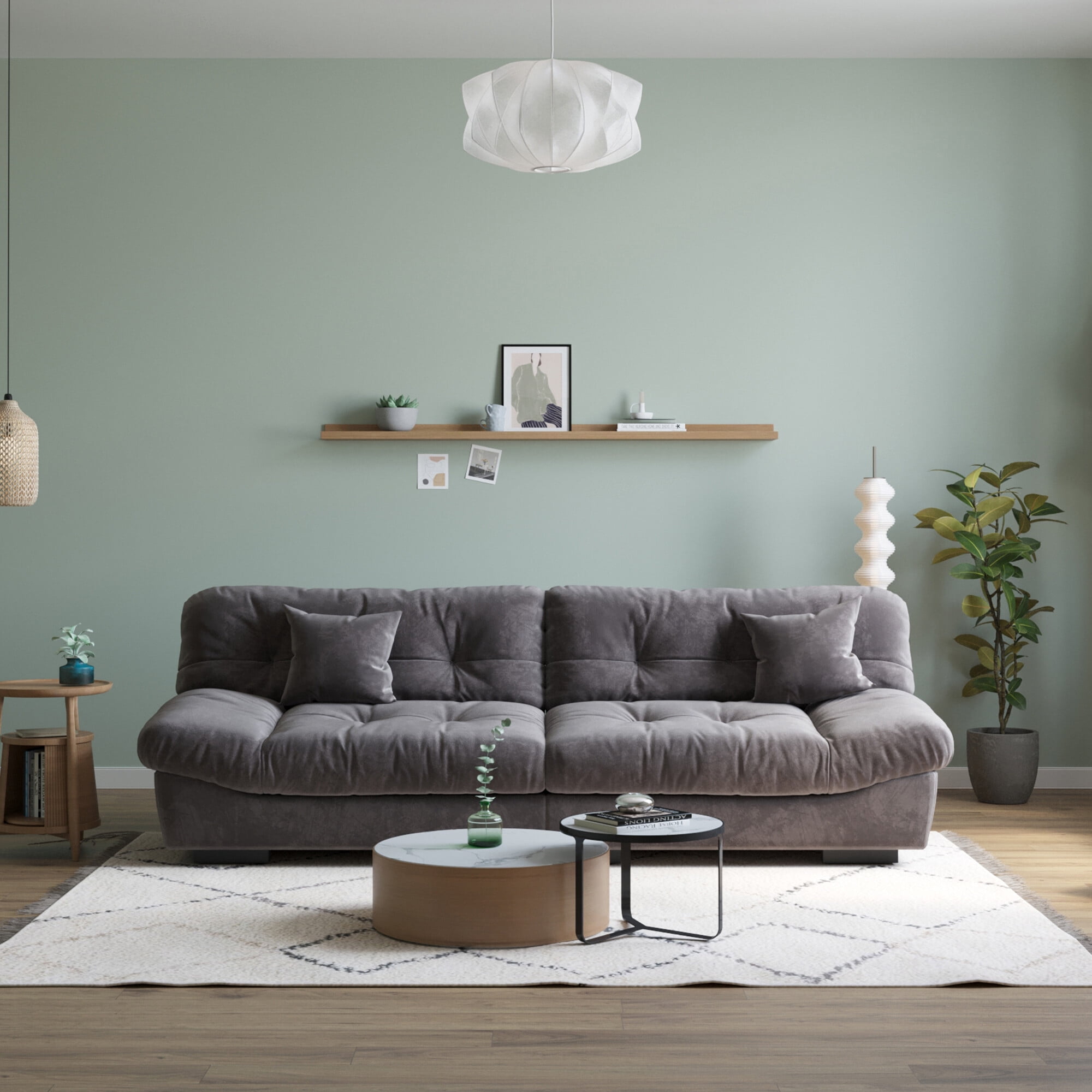 Sdorens 105" Modern Cloud Sofa,Velvet Couch,3-Seat Sofa for Living Room,Apartment and Small Space,Gray
